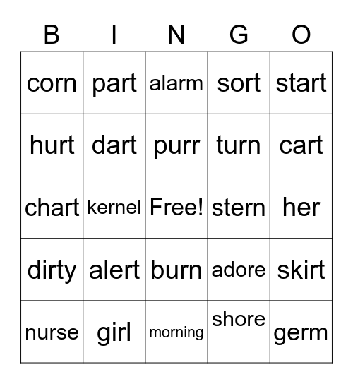 Bossy R Bingo Card