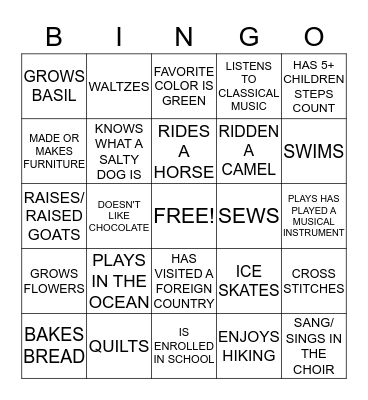 GETTING TO KNOW YOU Bingo Card