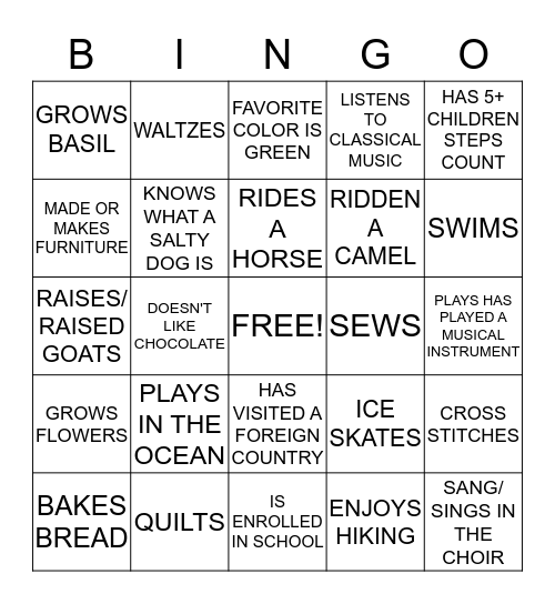 GETTING TO KNOW YOU Bingo Card