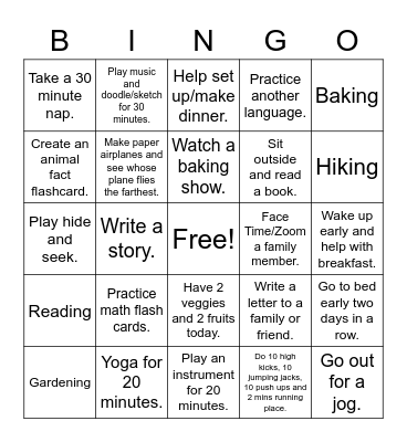 Quarantine Bingo Card