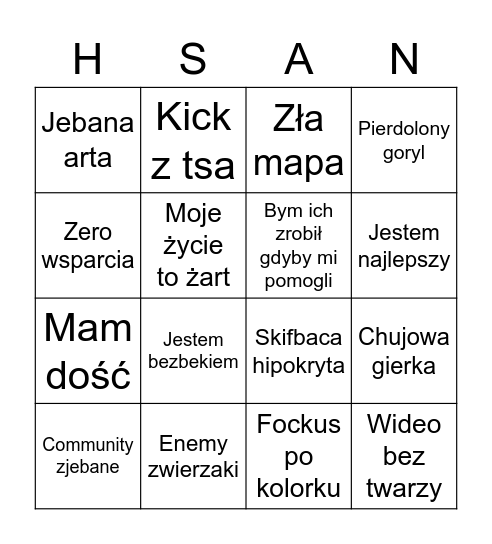 Bingo H.A.S.A.N.A Bingo Card