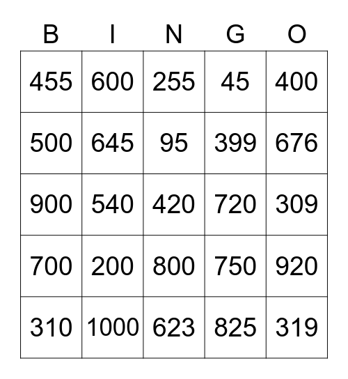 Getallen tot 1000 (Frans) Bingo Card