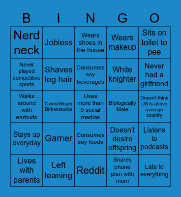 Beta Male Bingo Card