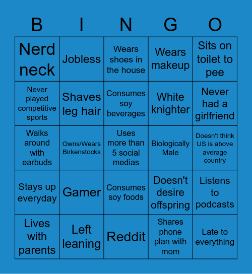 Beta Male Bingo Card