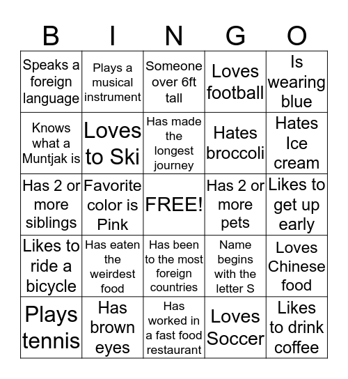 People Bingo Card