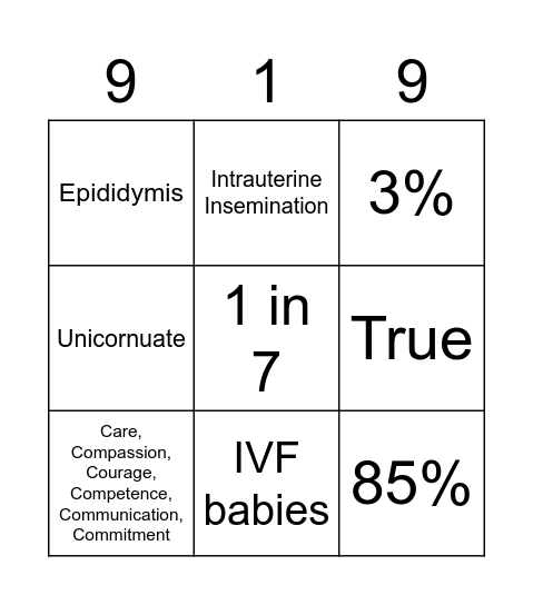 Infertility Bingo Card