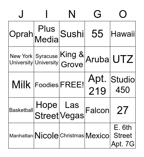 JUST-INGO Bingo Card