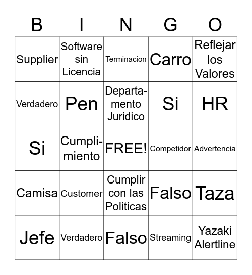 Compliance Bingo Card