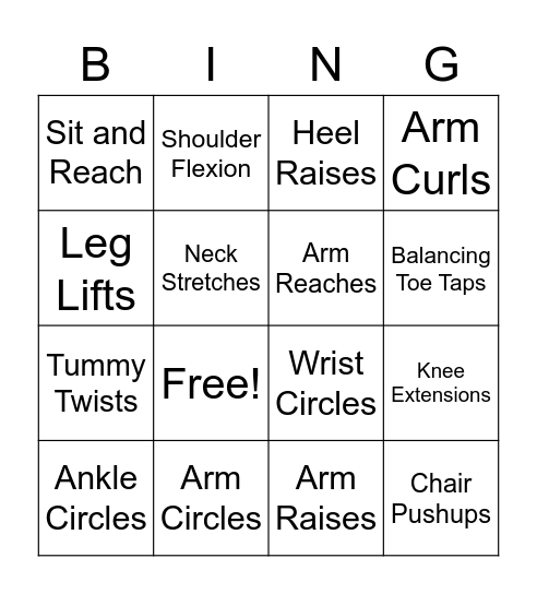Get Moving "Bingo"! Bingo Card