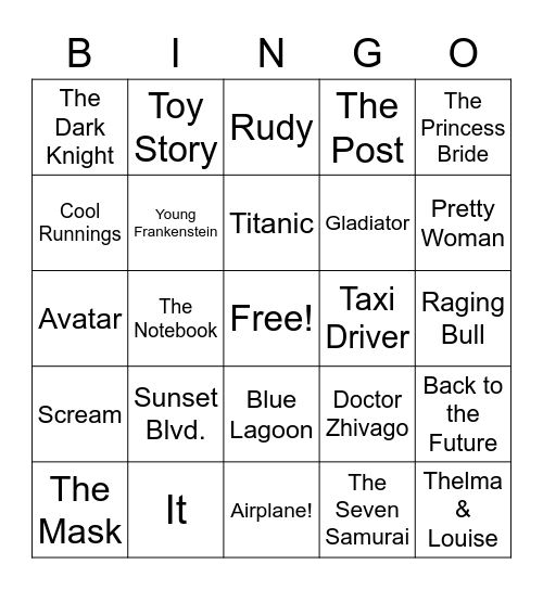JLN Movie Bingo Card