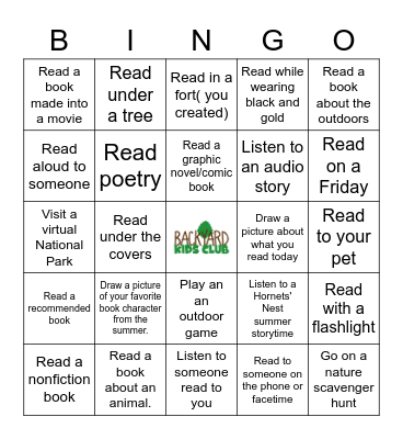 Backyard Kids Summer Reading Bingo Card