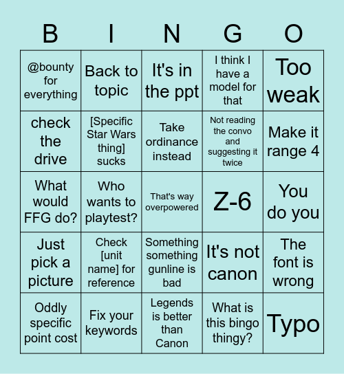 Legion Homebrew Bingo Card