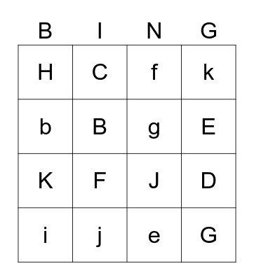 ABC letter Bingo Card