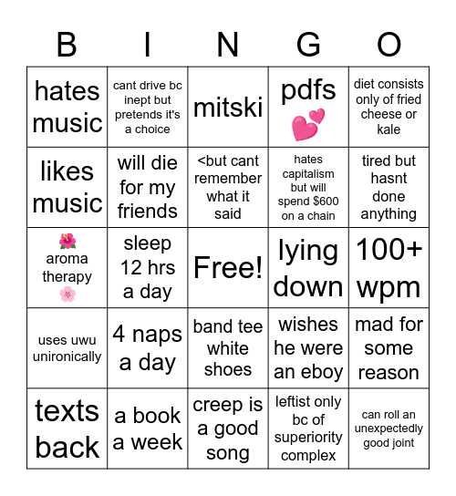 how similar are you to taro Bingo Card