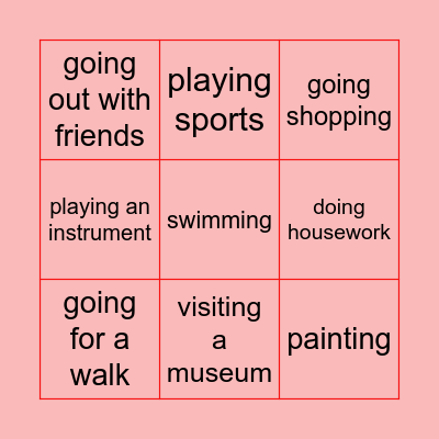 Free-time Activities Bingo Card