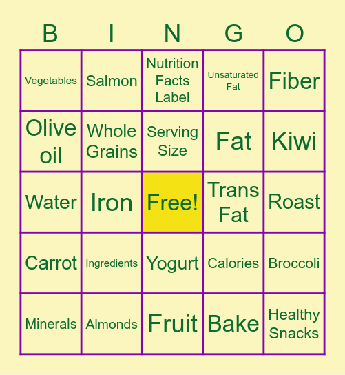 Nutrition is Fun! Bingo Card
