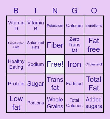 Nutrition Label Bingo! Bingo Card