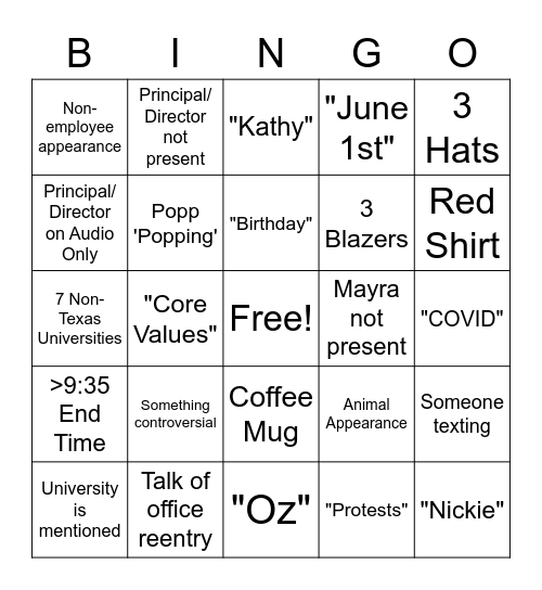 MMM Bingo Card