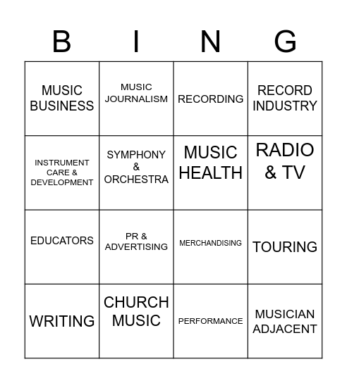 Careers in Music Bingo Card