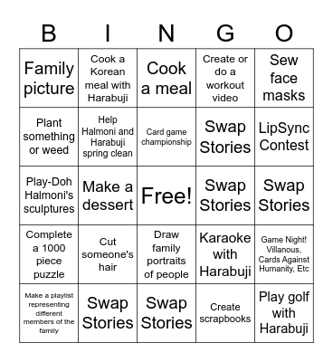 Ryu/Brown COVID Checklist Bingo Card