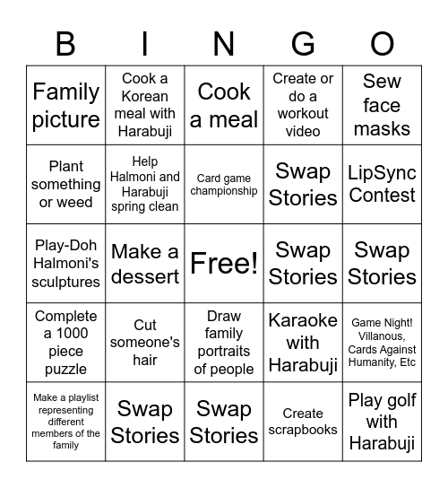 Ryu/Brown COVID Checklist Bingo Card
