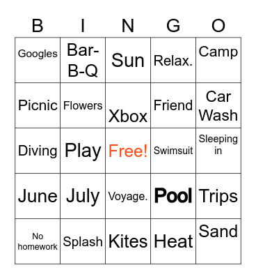 🌞 S U M M E R 🍦 Bingo Card