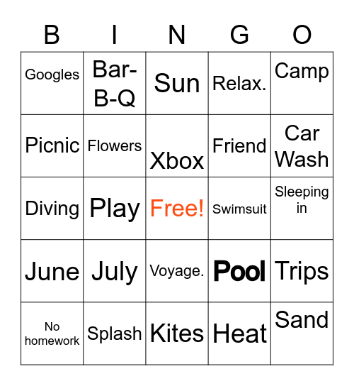 🌞 S U M M E R 🍦 Bingo Card