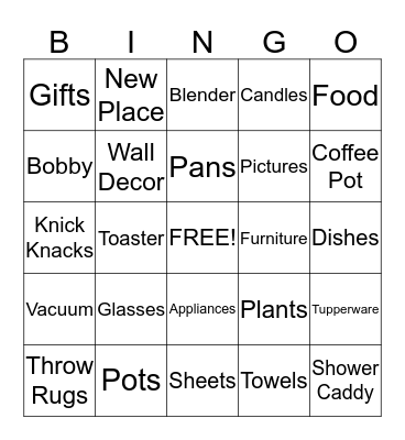 Bobby's Housewarming Bingo Card