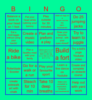 Sports Day!!! Bingo Card