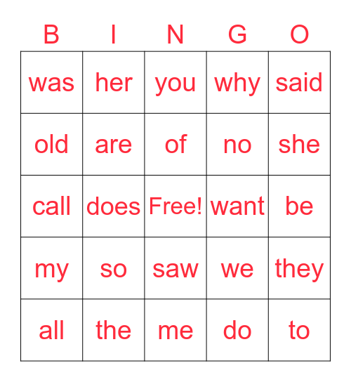Res Words Bingo Card