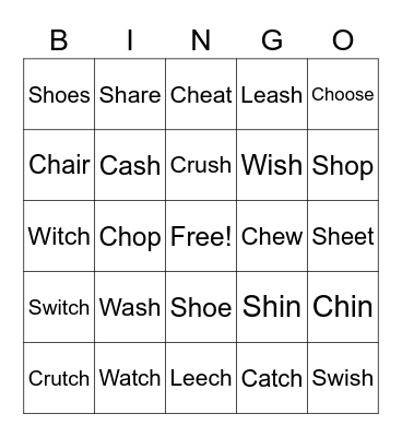 Sh and Ch Sounds Bingo Card