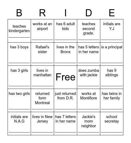 Find a pretty lady who('s)...... Bingo Card