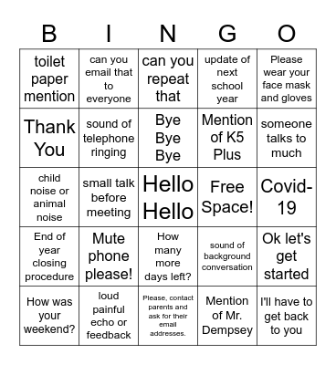 Teleconference Bingo Card