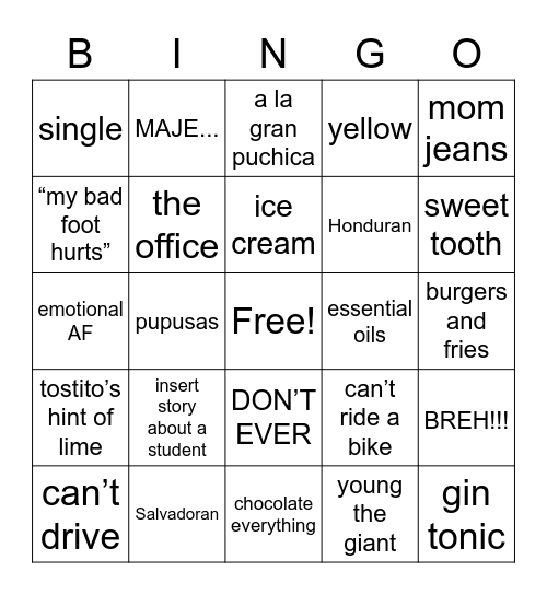 Vale’s Bingo Babyyyyy Bingo Card