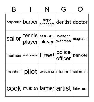 People and jobs Bingo Card