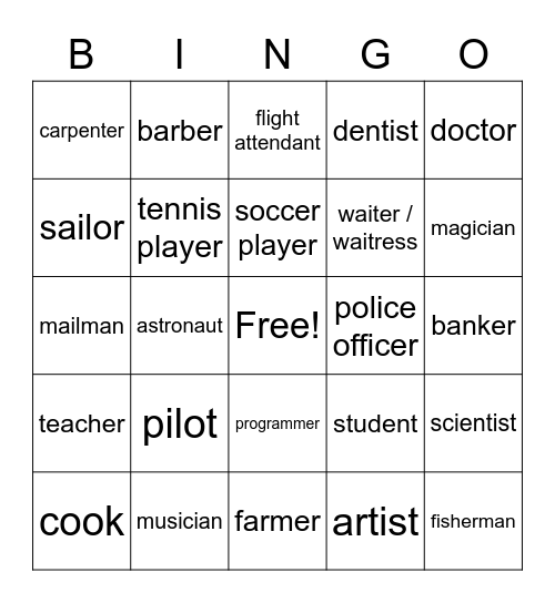 People and jobs Bingo Card