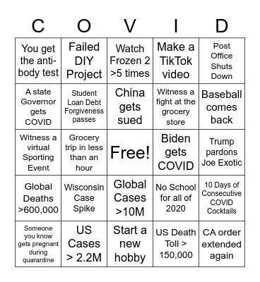 Quarantine Bingo Card