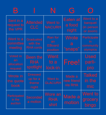 RHA Bingo! Bingo Card