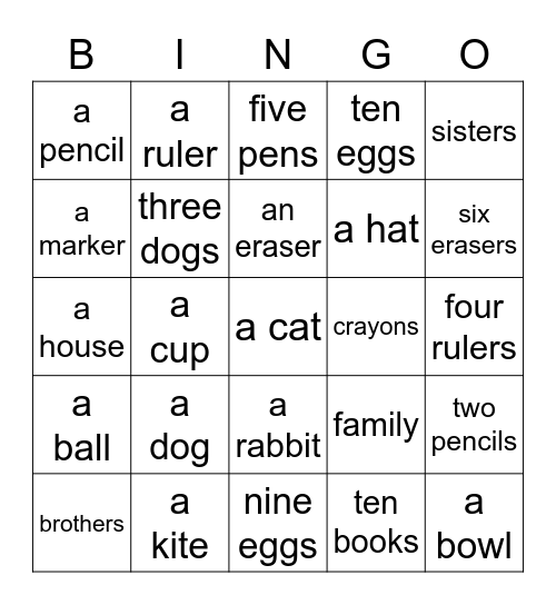 We have ............... Do you have ......... Bingo Card
