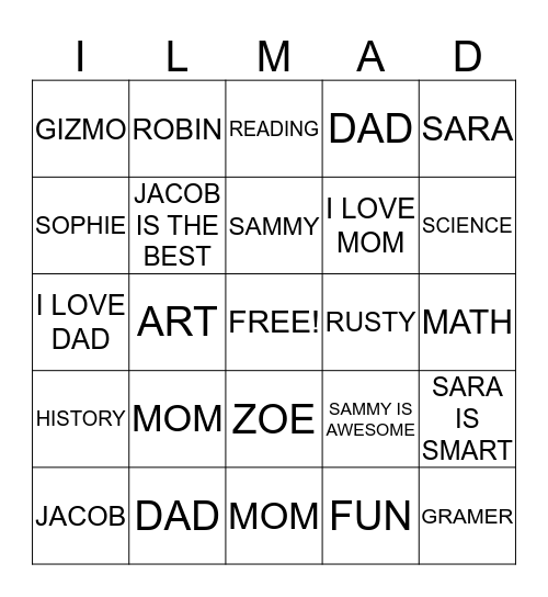 FAMILY BINGO Card