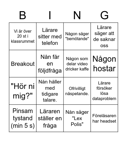 Zoom B I N G O Bingo Card