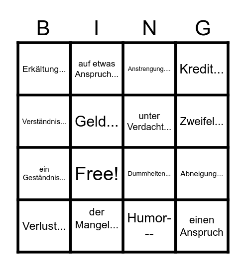 Nomen-Verb-Verbindungen Bingo Card