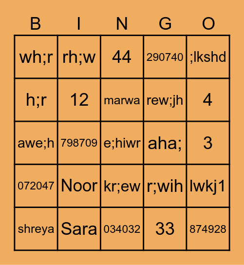 Obai and Hill Bingo Card