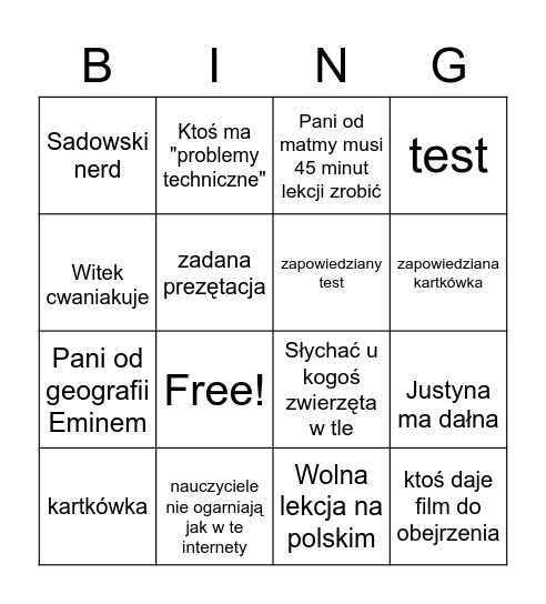 SZKOŁA BINGO Card