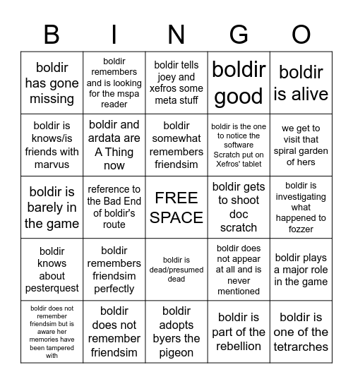 HIVESWAP ACT 2 - BOLDIR EDITION Bingo Card