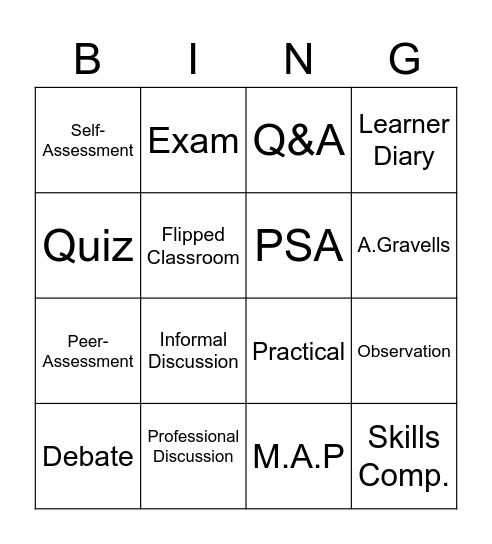 Formative Assessment Quiz EAB Bingo Card
