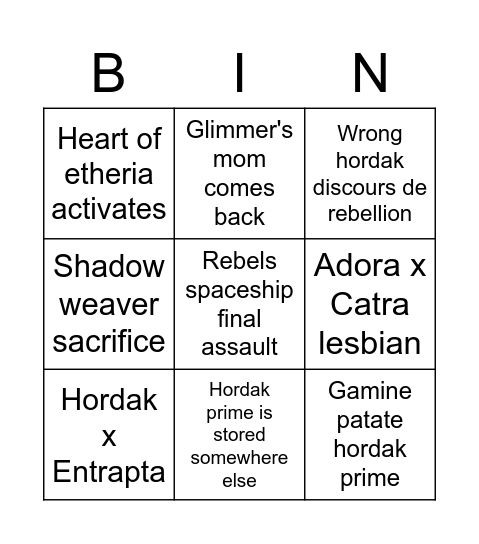 She-ra finale Bingo Card