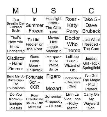 Music Bingo Round 3 Bingo Card