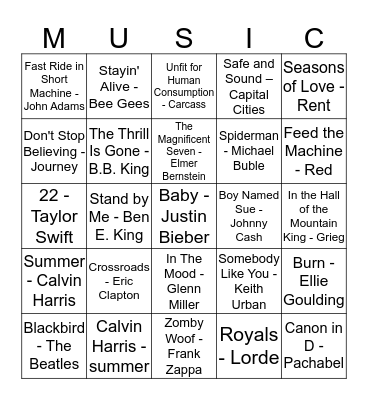 Music Bingo Round 4 Bingo Card