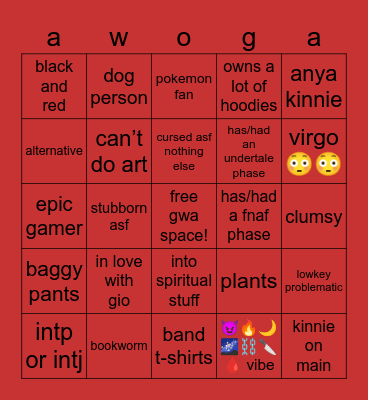 r u a ray kinnie Bingo Card